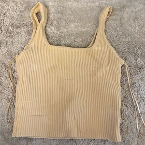 Beige Ribbed Sleeveless Top